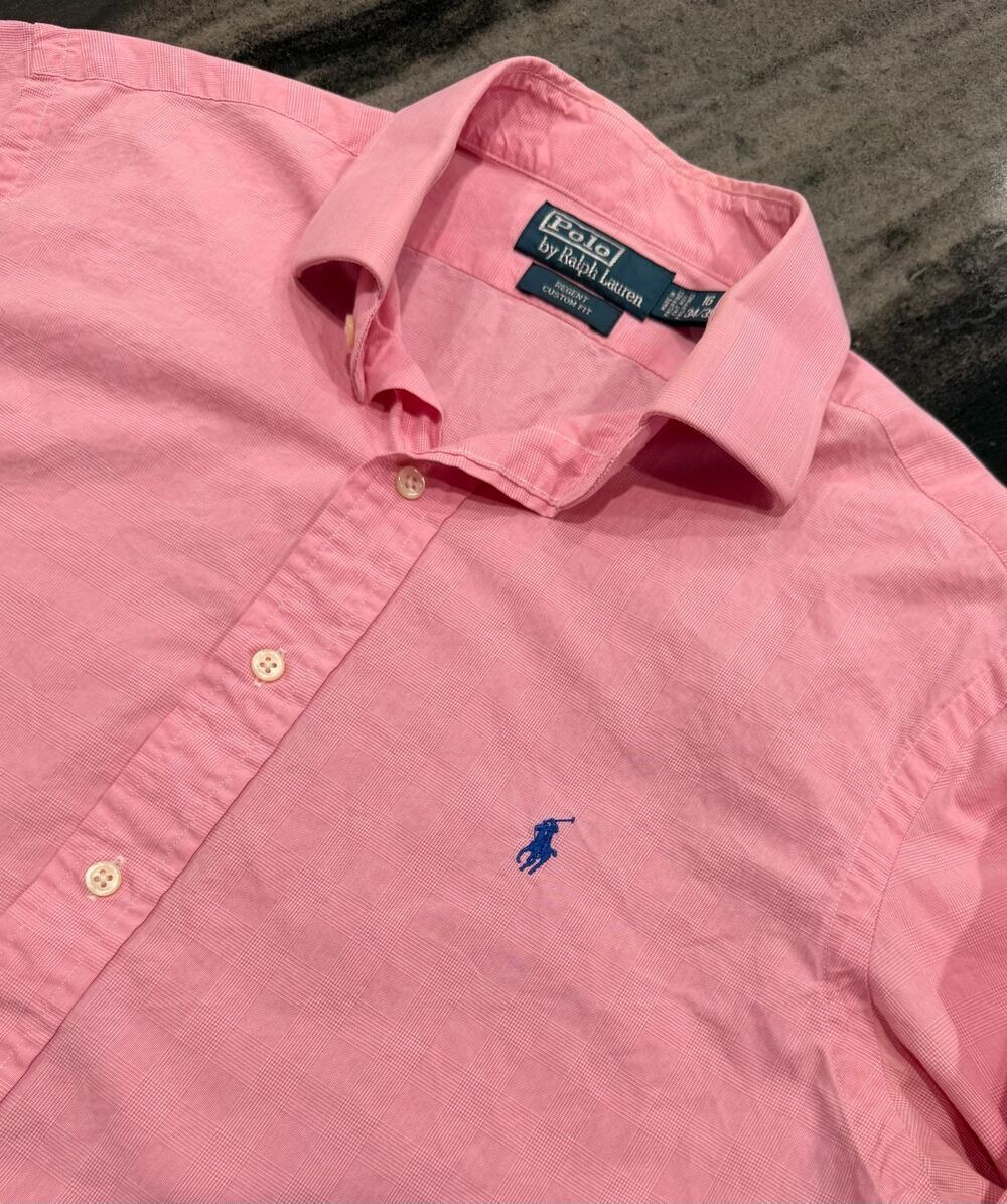 Polo Ralph Lauren Regent Custom Fit 16 34/35 Pink Plaid Long Sleeve Dress Shirt